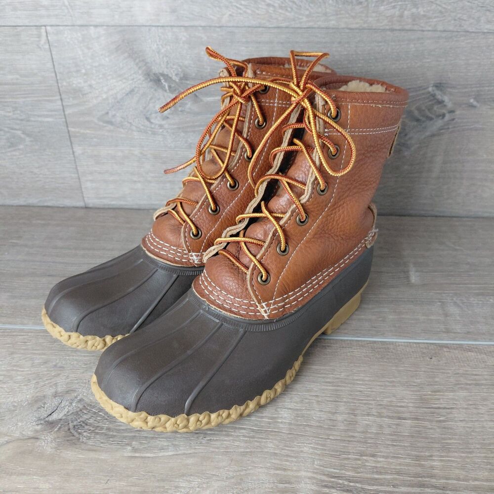VTG LL Bean Duck Boots Womens 7 Brown Leather Rubber Ankle Insulated Maine USA - Picture 4 of 10